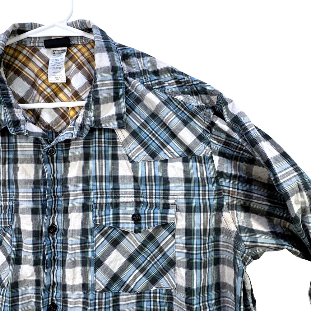 Patagonia Organic Button Up Shirt Mens XXL Blue Plaid LS Western Outdoor Ranch